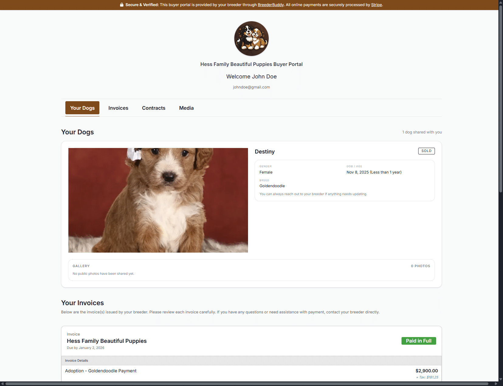 Buyer portal for dog breeders in BreederBuddy