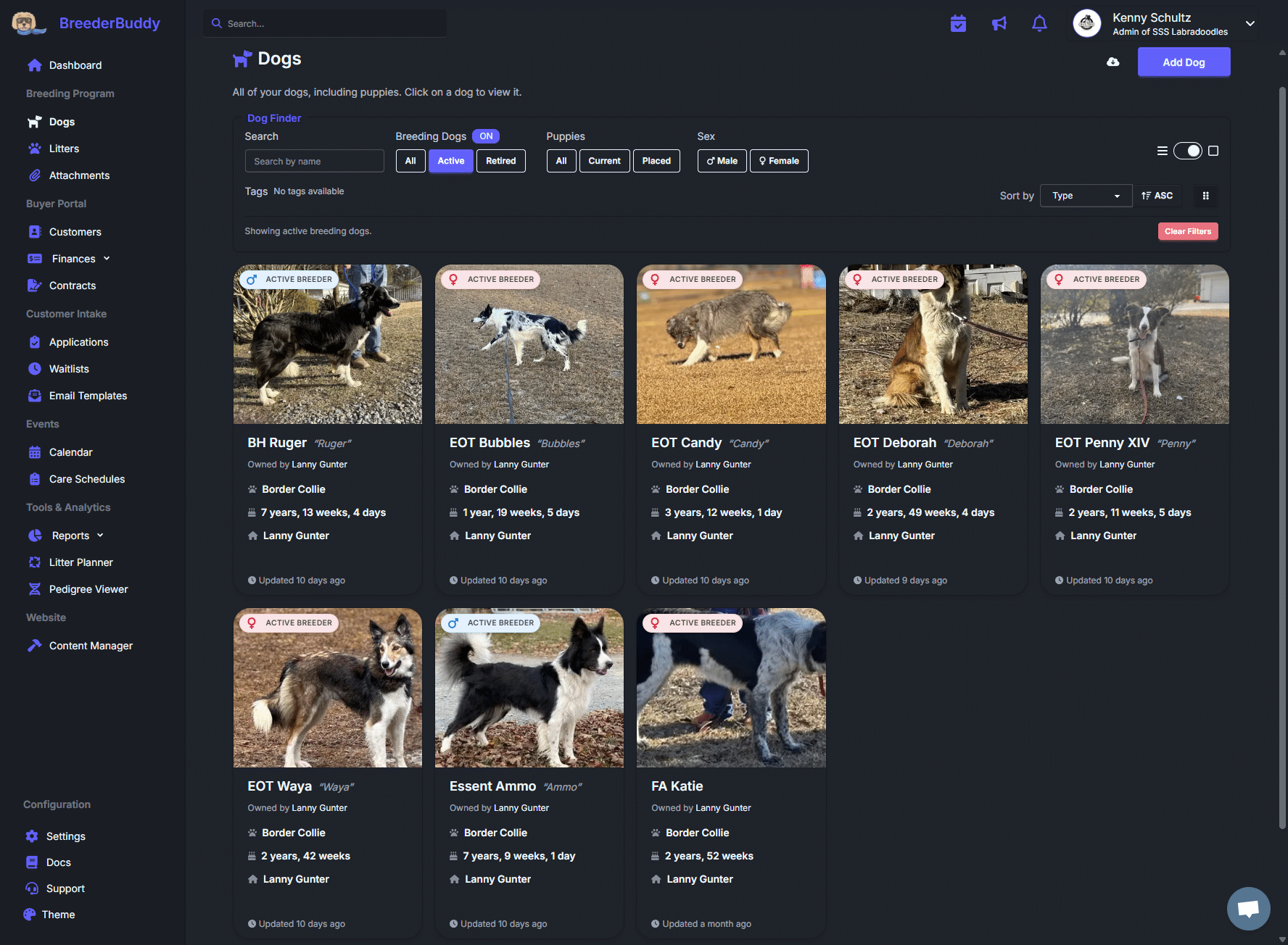 BreederBuddy app — manage dogs, litters, and buyers