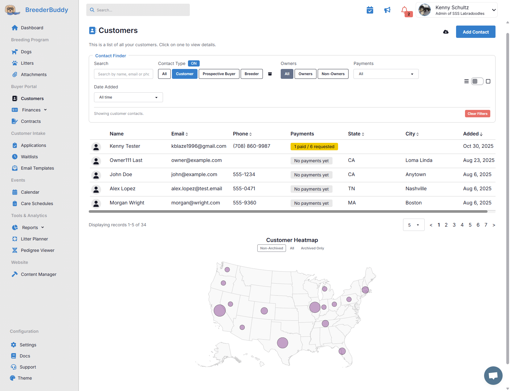 Customer search in BreederBuddy