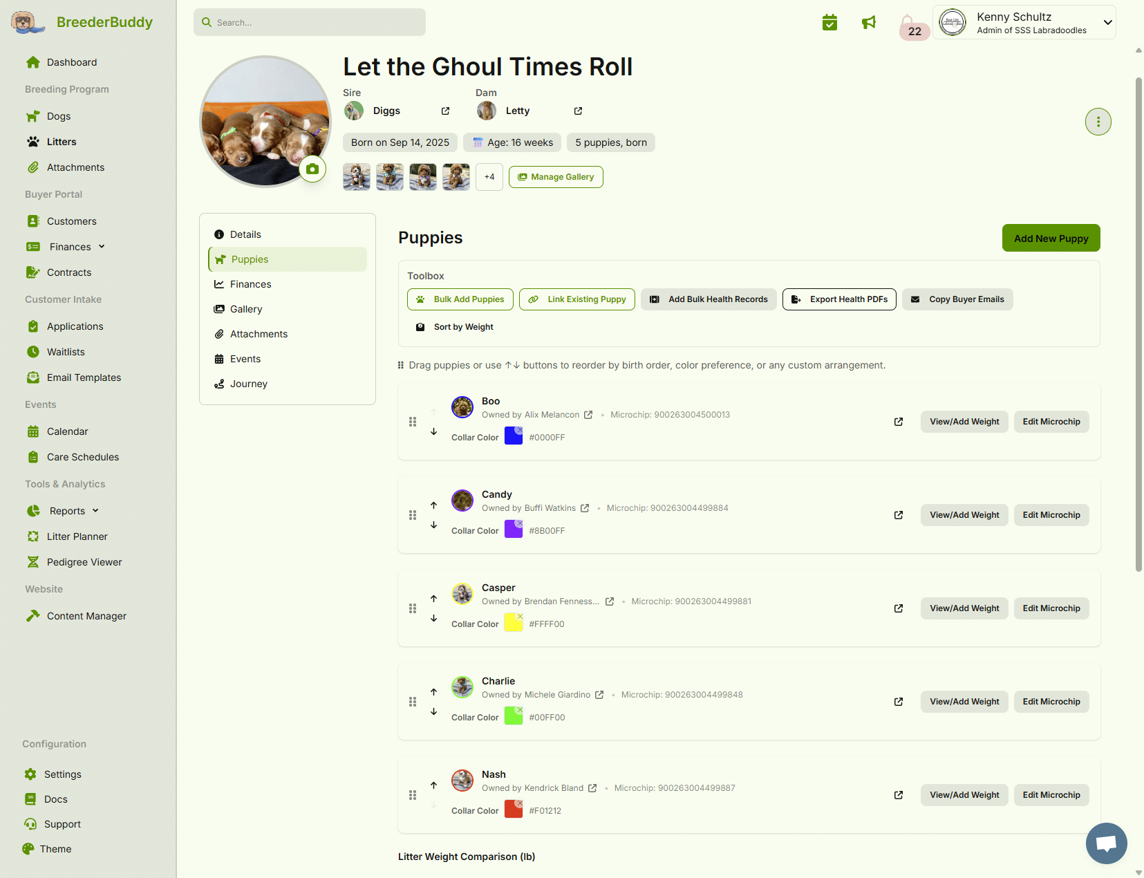 Manage litters and puppy weights with BreederBuddy