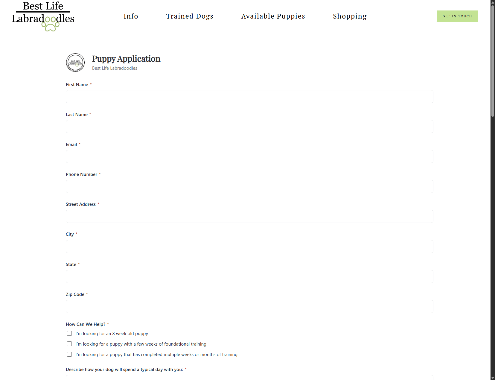 Puppy application forms in BreederBuddy